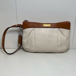 Coach Beige and Brown Leather Wristlet